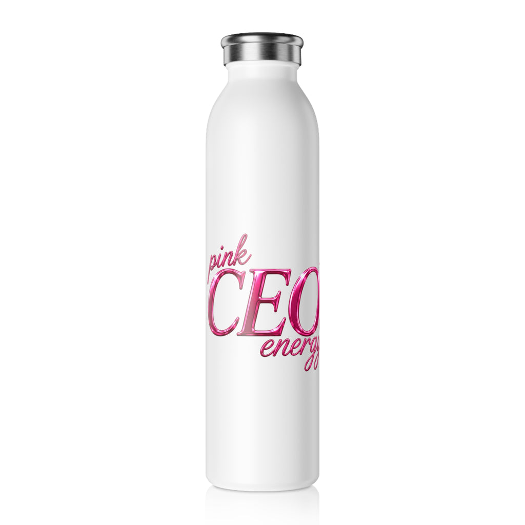 Image 1: Pink CEO Energy slim stainless steel water bottle – front view
