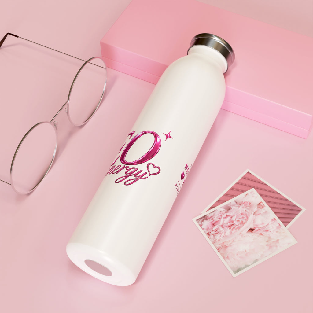 Image 4: Pink CEO Energy stainless steel bottle – detail of pink design
