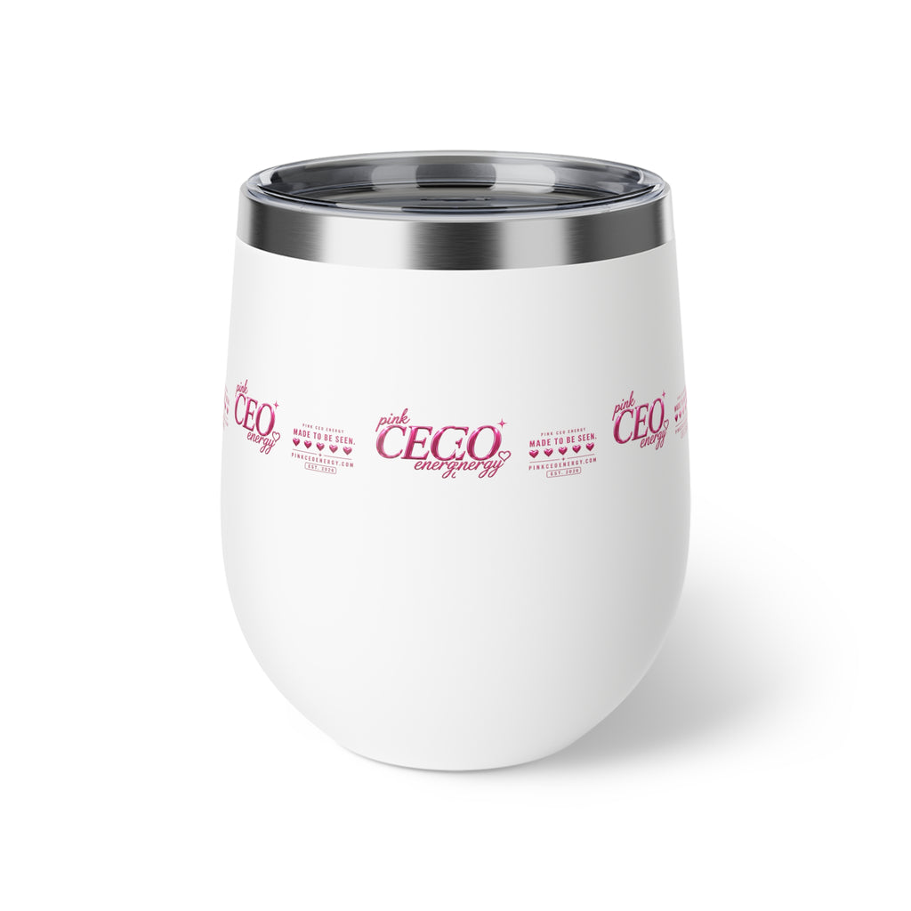 Image 6: Pink CEO Energy 12oz wine tumbler – close-up

