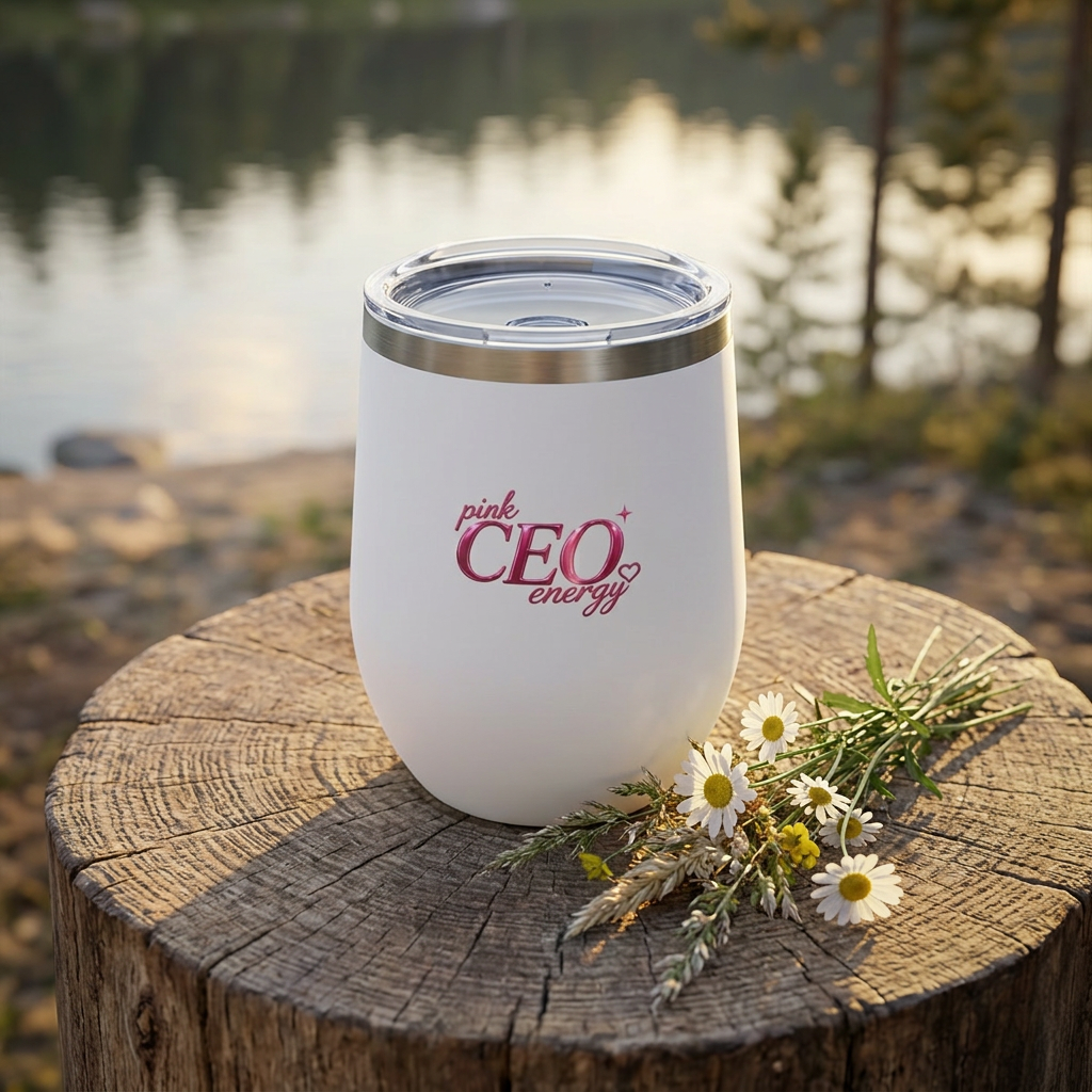 Image 3: Pink CEO Energy 12oz copper vacuum tumbler – lifestyle shot

