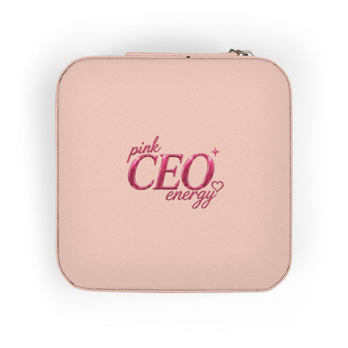 Compact Jewelry Travel Case — Pink 'Girl CEO' Organizer for Rings, Earrings & Necklaces