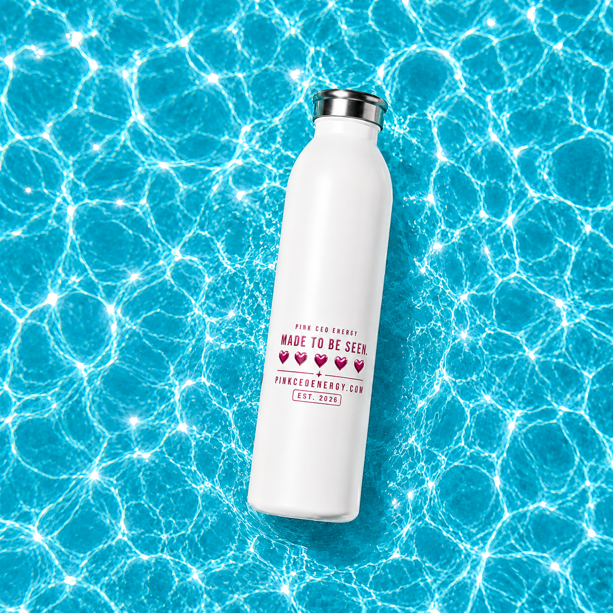 Slim Water Bottle — 'Pink CEO Energy' Stainless Steel Bottle (Slim, Travel)